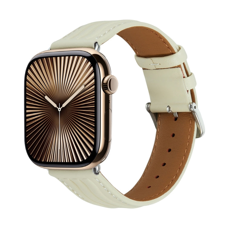Embossed Line Genuine Leather Watch Band